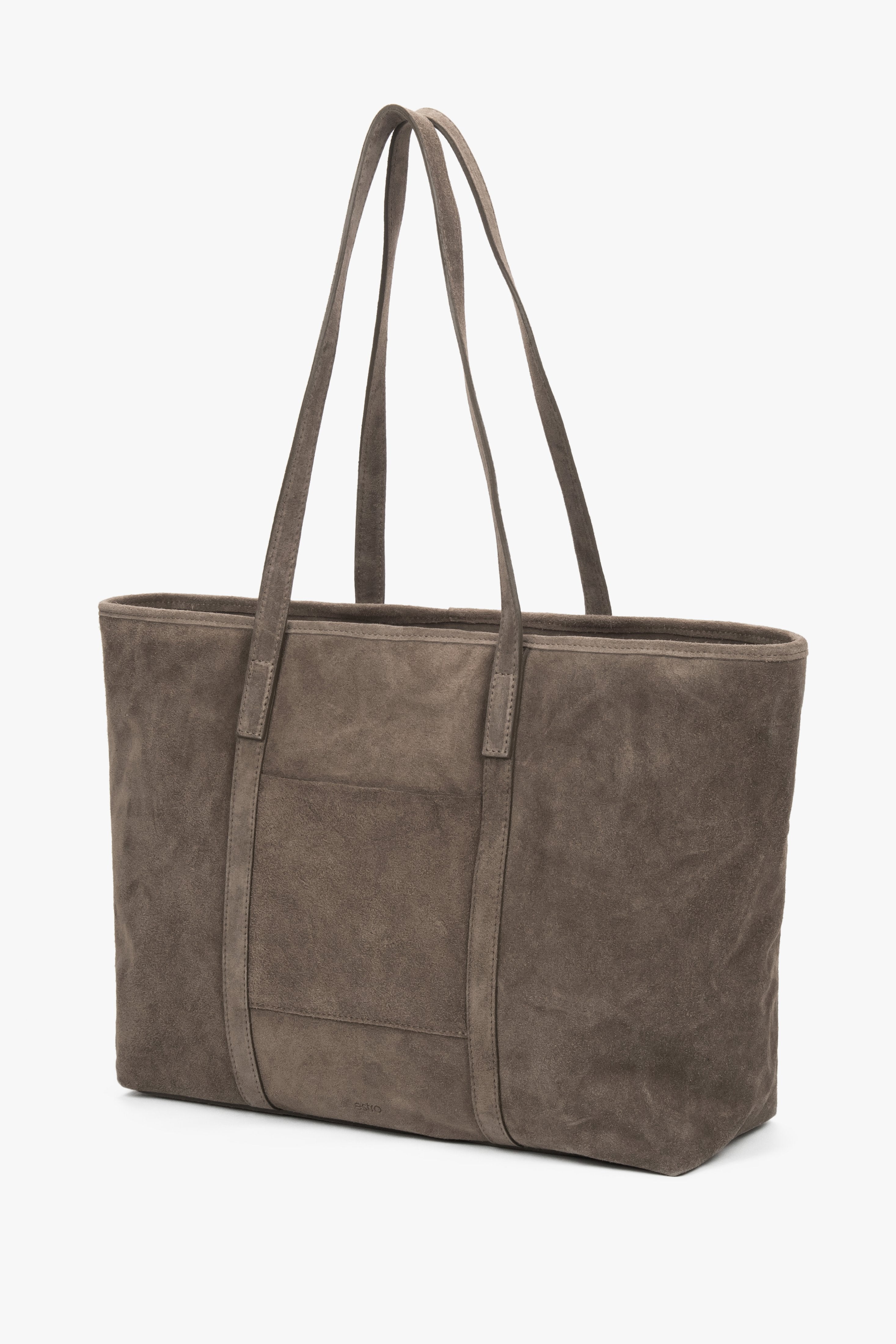 Women’s dark grey shopper bag made of Premium Italian genuine velour by Estro.
