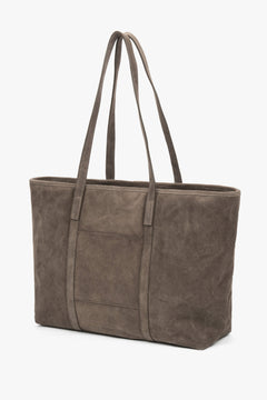 Women’s dark grey shopper bag made of Premium Italian genuine velour by Estro.