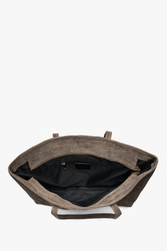Women’s dark grey shopper bag, crafted from Premium Italian genuine velour, Estro.