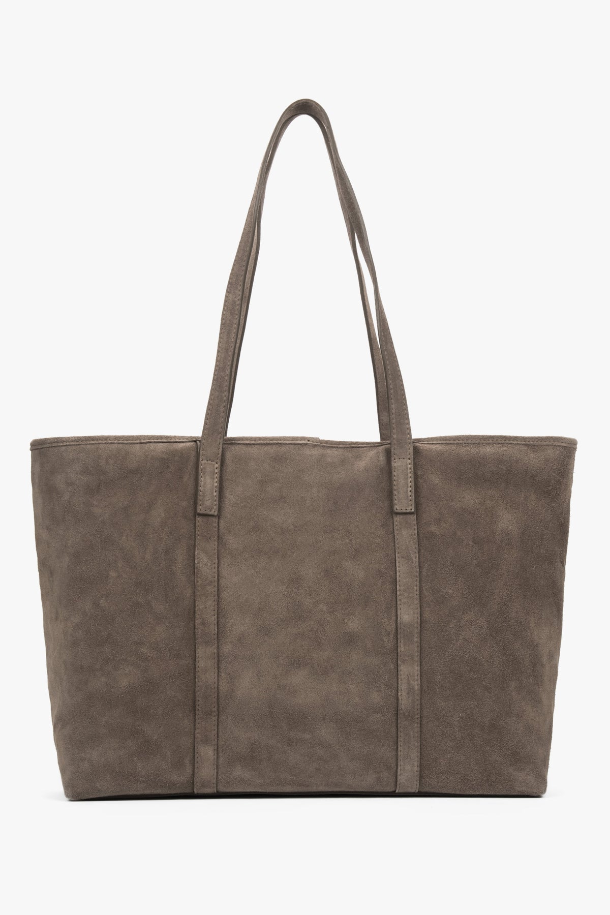 Taupe women’s shopper bag by Estro, made of Premium Italian genuine velour.
