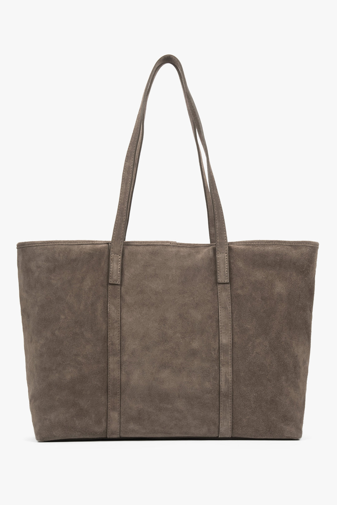 Taupe women’s shopper bag by Estro, made of Premium Italian genuine velour.