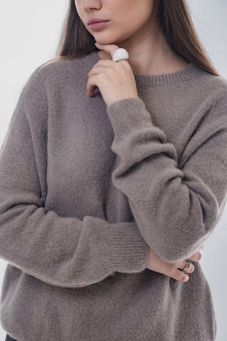 Taupe women’s sweater with an alpaca wool blend.