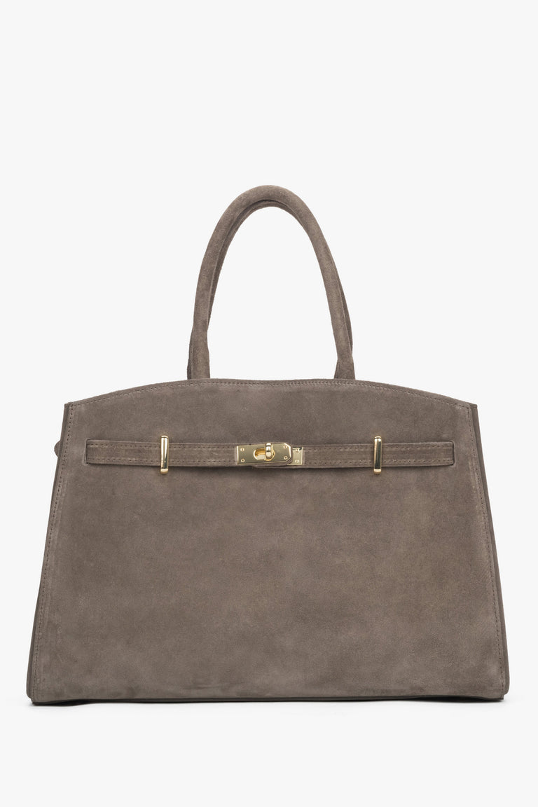 Women's Taupe Tote Bag made of Premium Genuine Italian Velour Estro ER00118560.