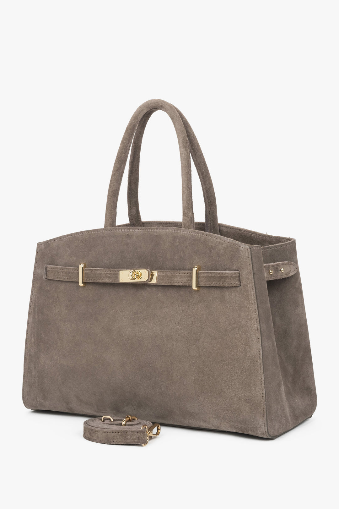 Elegant grey-beige tote bag made of Premium Italian genuine velour from Estro.
