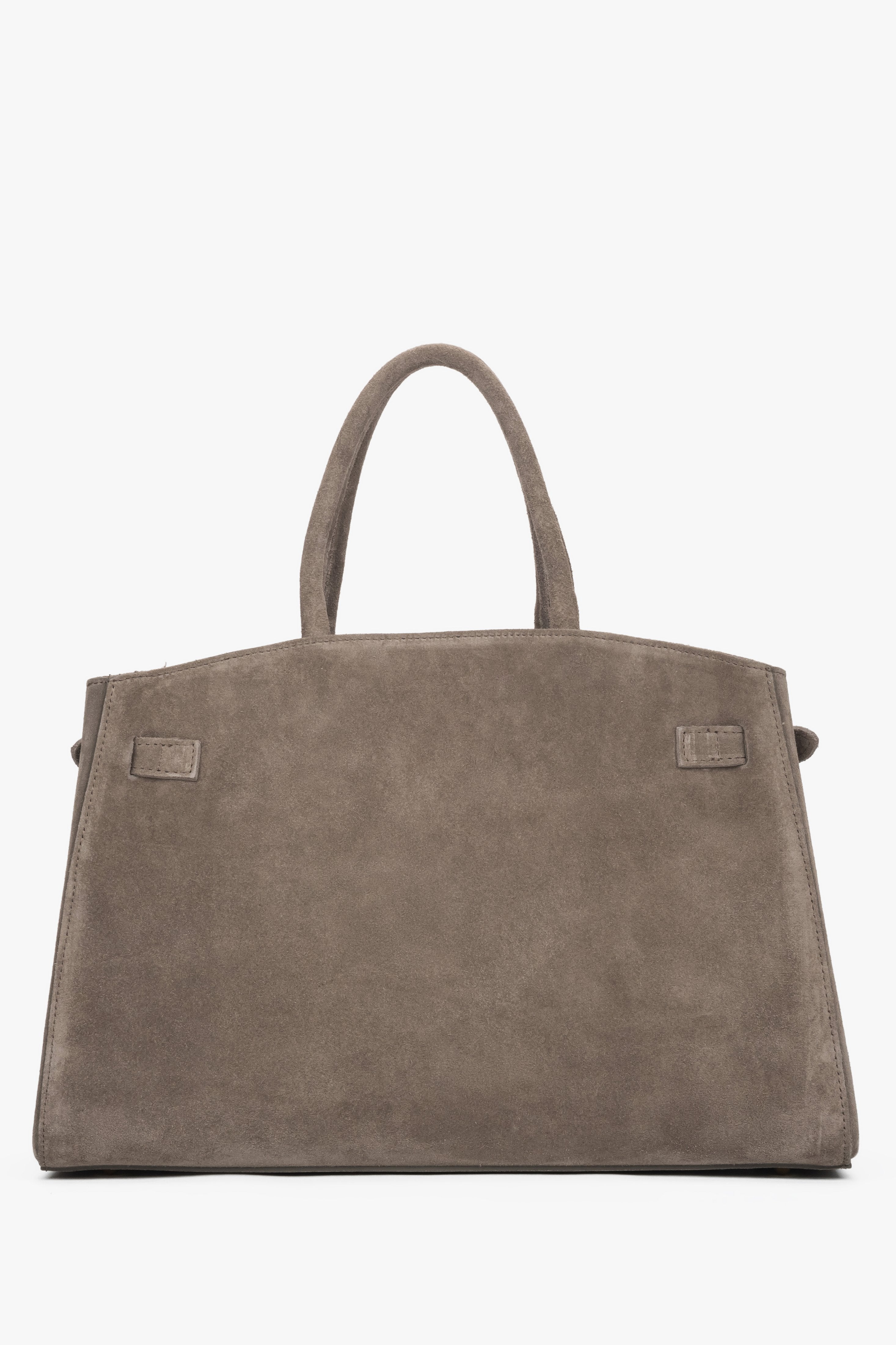 Elegant taupe Estro tote bag crafted from Premium Italian genuine velour.