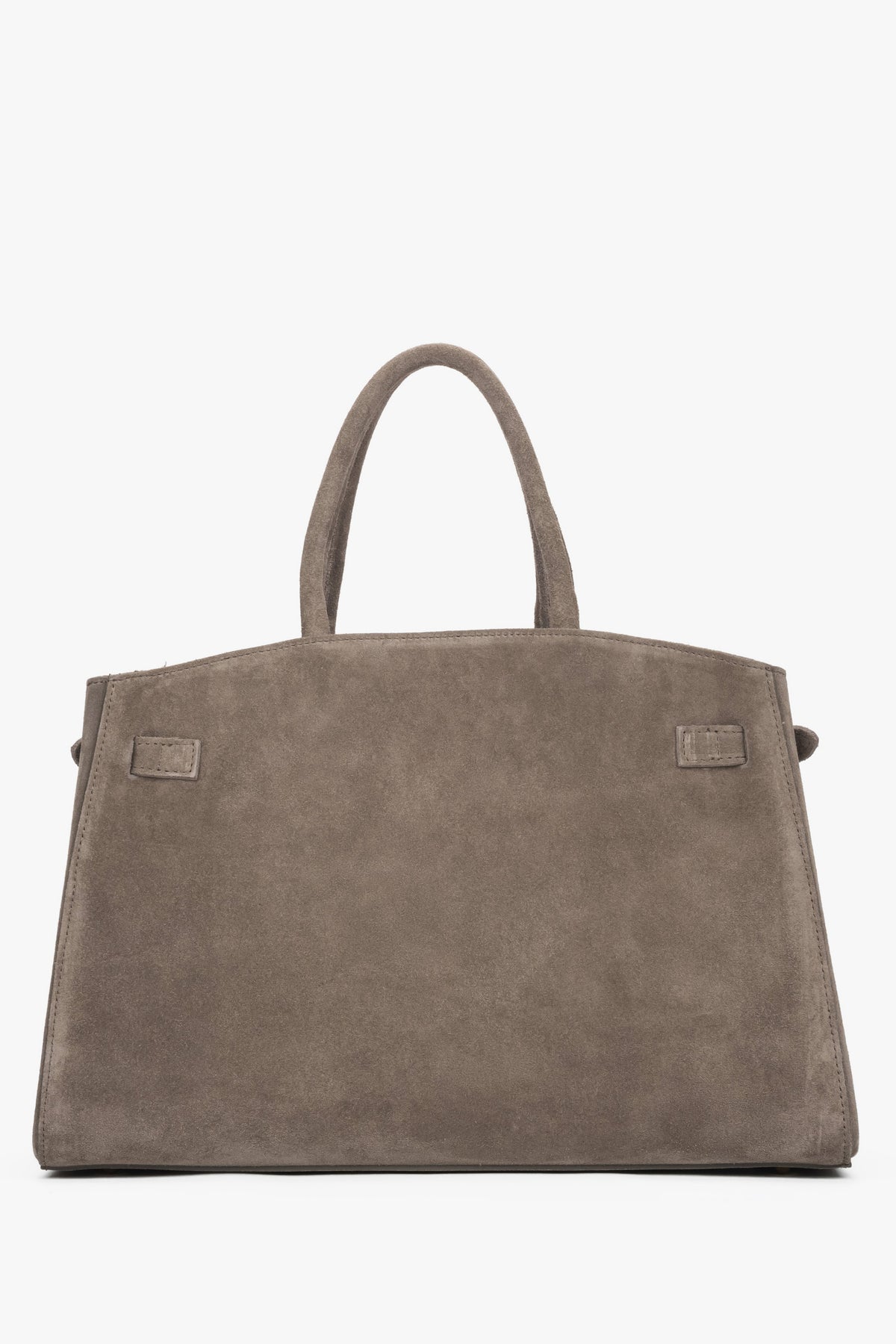 Elegant taupe Estro tote bag crafted from Premium Italian genuine velour.