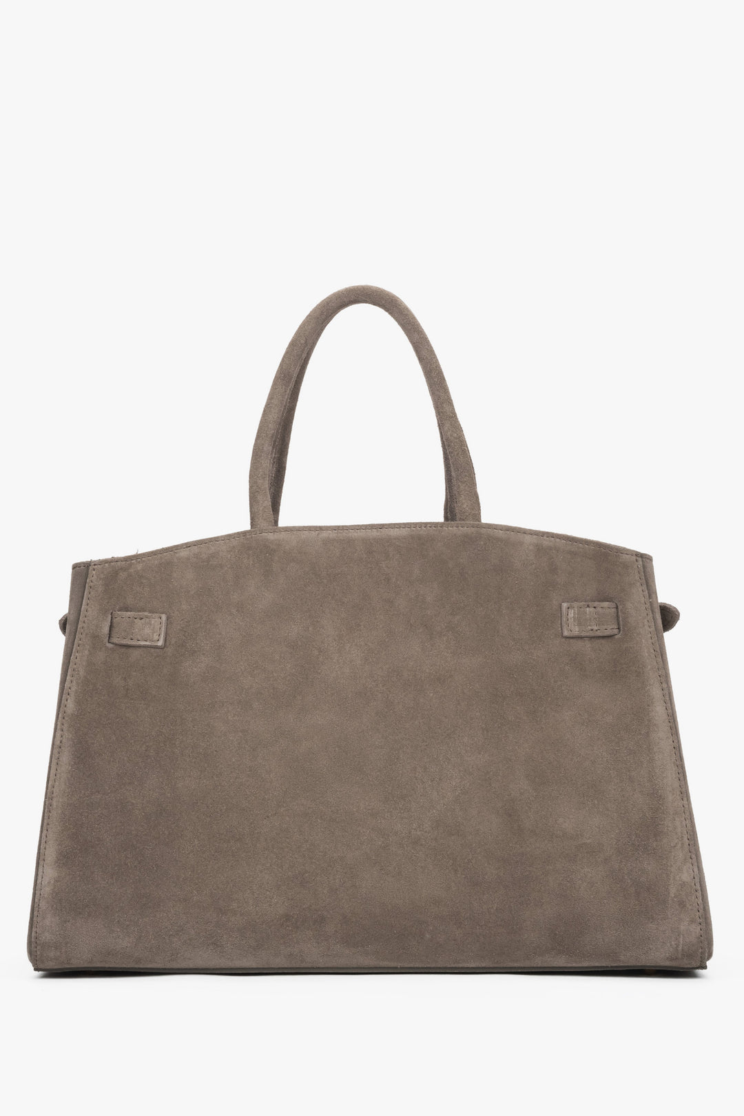 Elegant taupe Estro tote bag crafted from Premium Italian genuine velour.