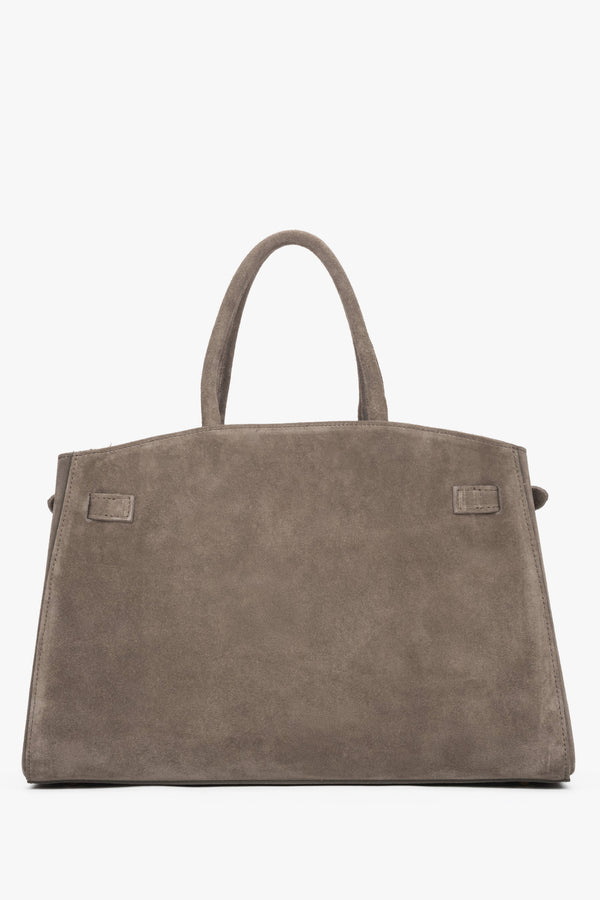 Elegant taupe Estro tote bag crafted from Premium Italian genuine velour.