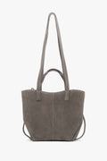 Women's Taupe Handbag with Long Handles in Premium Italian Velour Estro ER00118369.