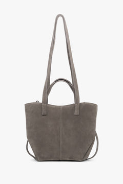 Women's Taupe Handbag with Long Handles in Premium Italian Velour Estro ER00118369.