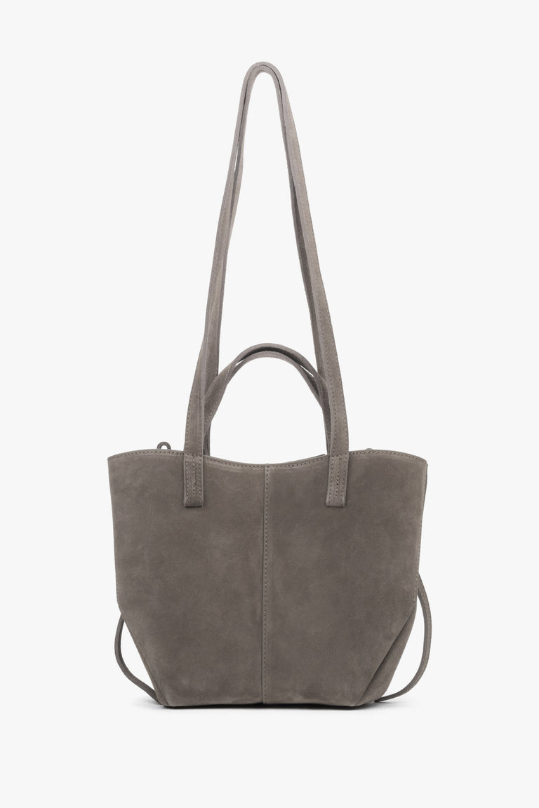 Women's Taupe Handbag with Long Handles in Premium Italian Velour Estro ER00118369.