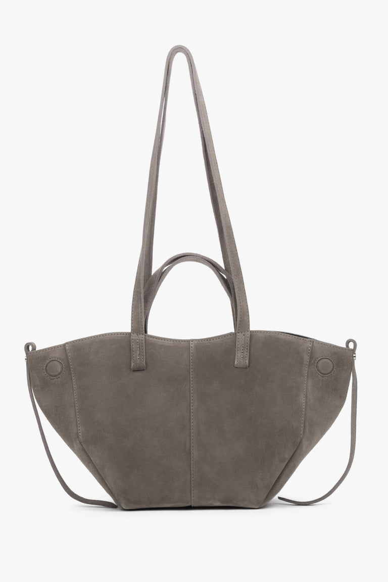 Women's taupe shoulder bag with long handles made of Premium Italian Genuine Velour.