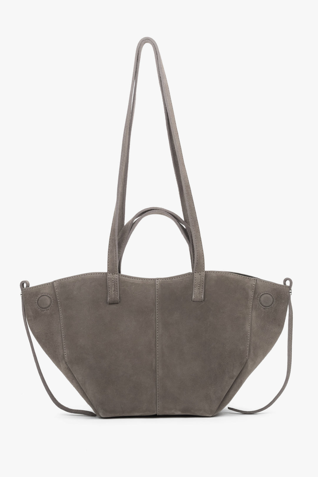 Women's taupe shoulder bag with long handles made of Premium Italian Genuine Velour.