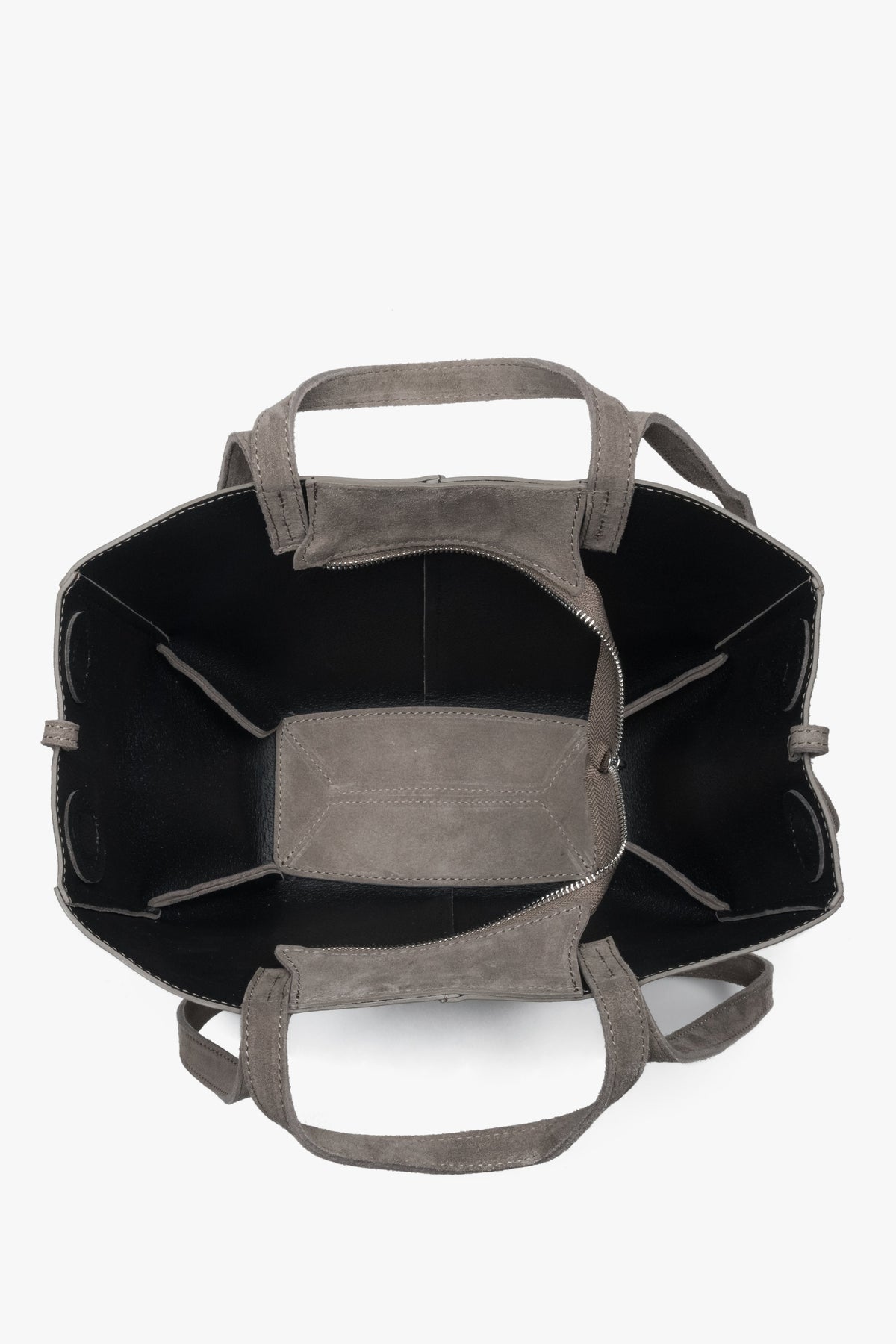 Women's shoulder bag with long handles, taupe, made of Premium Italian Genuine Velour, Estro.
