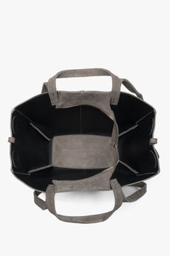 Women's shoulder bag with long handles, taupe, made of Premium Italian Genuine Velour, Estro.