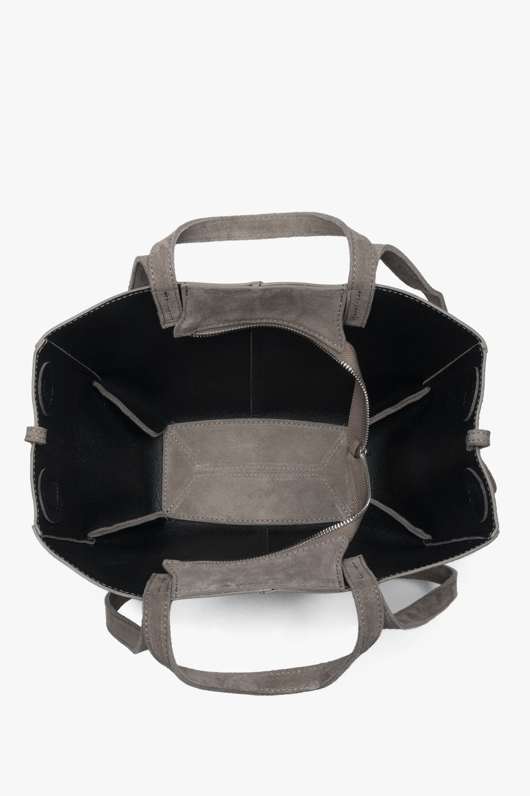 Women's shoulder bag with long handles, taupe, made of Premium Italian Genuine Velour, Estro.