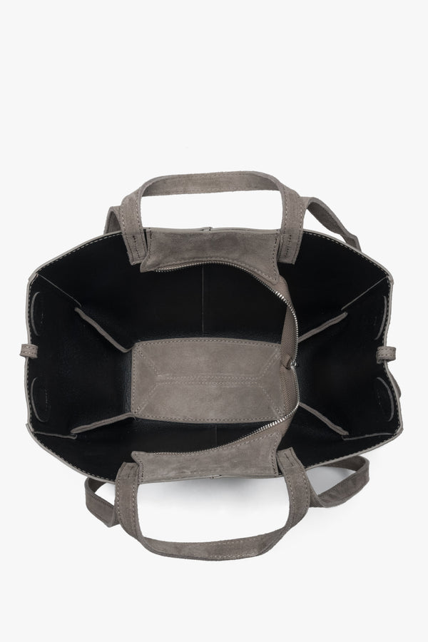 Women's shoulder bag with long handles, taupe, made of Premium Italian Genuine Velour, Estro.