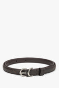 Women's Thin Dark Btown Genuine Leather Belt with Embossed Braided Pattern Estro ER00120740.