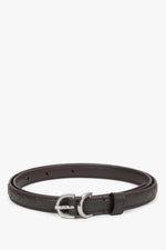 Women's Thin Dark Btown Genuine Leather Belt with Embossed Braided Pattern Estro ER00120740.