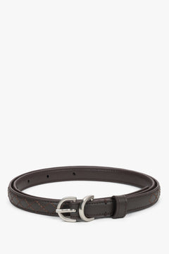 Women's Thin Dark Btown Genuine Leather Belt with Embossed Braided Pattern Estro ER00120740.