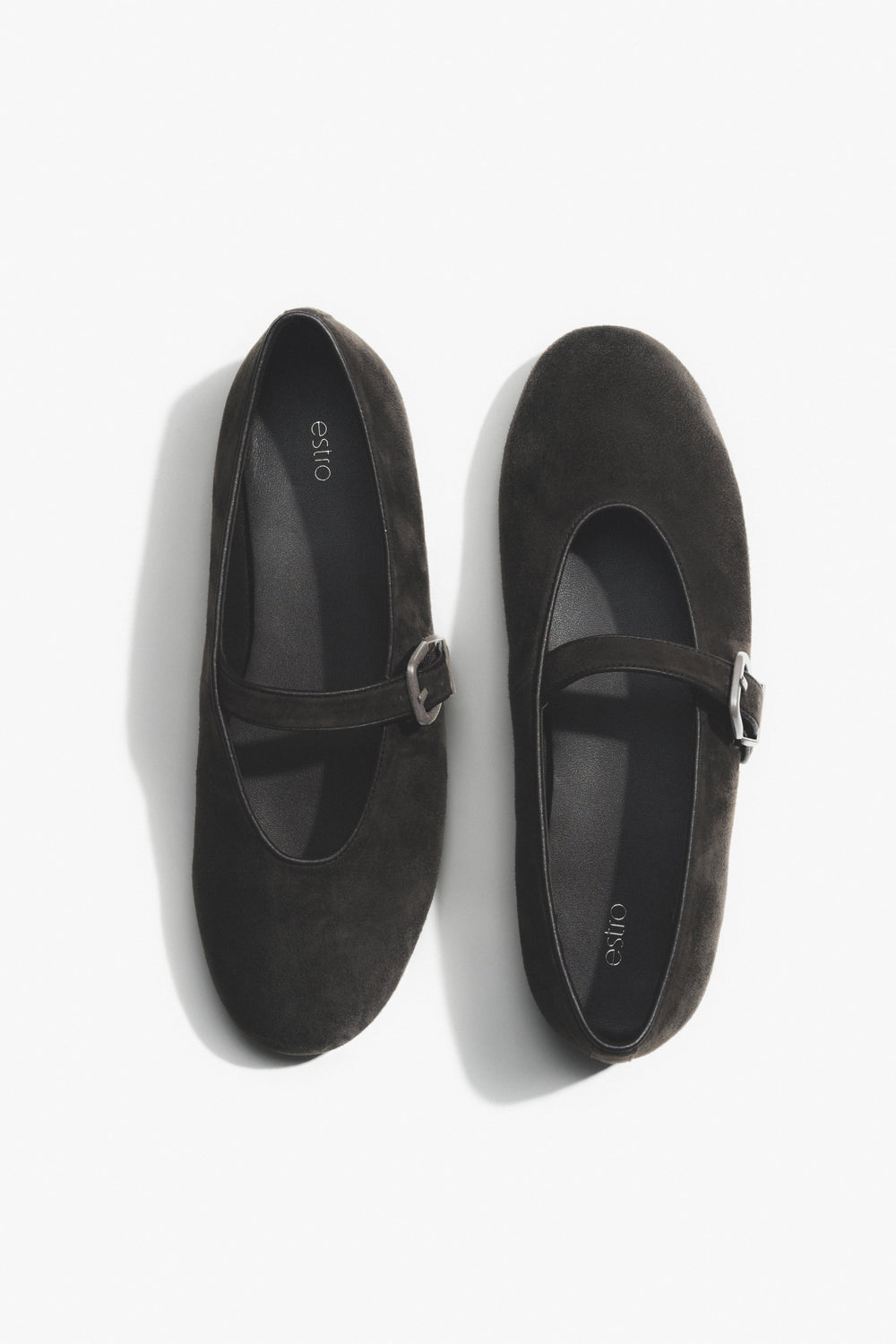 Women's Dark Brown Buckle Ballet Flats made of Soft Genuine Velour Estro ER00116953.