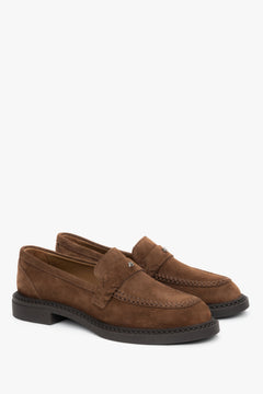 Women's Brown Penny Loafers made of Premium Italian Genuine Velour Estro ER00119030.
