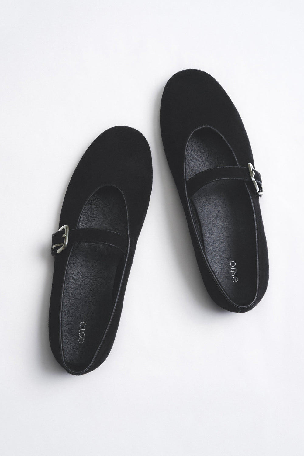 Women's Black Ballet Flats with a Buckle made of Soft Genuine Velour Estro ER00116951.