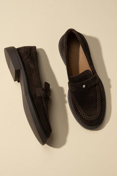 Women's Chocolate Penny Loafers made of Premium Italian Genuine Velour Estro ER00116793.