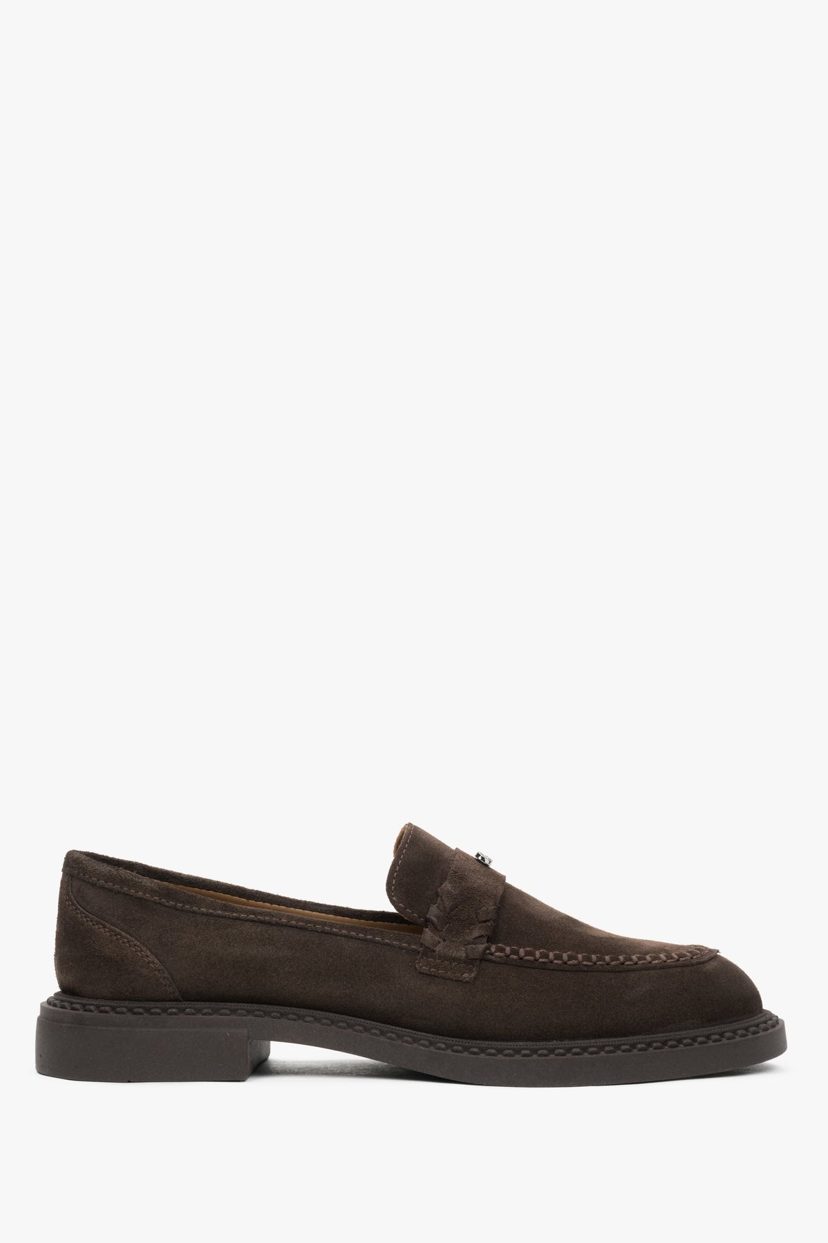 Women's Chocolate Penny Loafers made of Premium Italian Genuine Velour Estro.