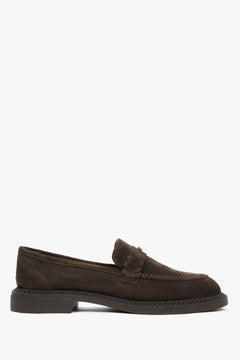 Women's Chocolate Penny Loafers made of Premium Italian Genuine Velour Estro.