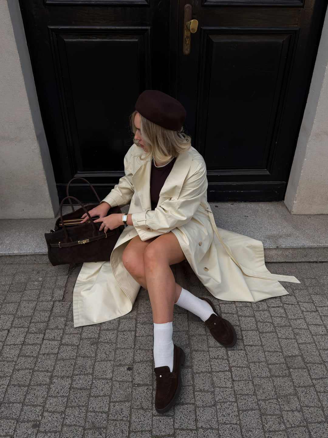 Women's Chocolate Penny Loafers made of Premium Italian Genuine Velour Estro ER00116793.