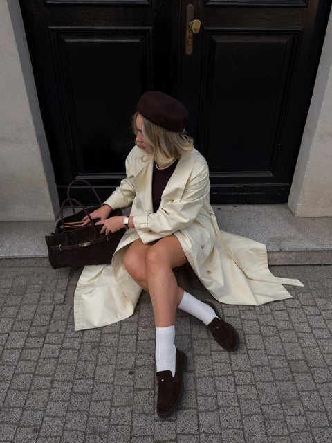 Women's Chocolate Penny Loafers made of Premium Italian Genuine Velour Estro ER00116793.