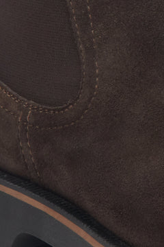 Brown velvet women's Chelsea boots by Estro - details.