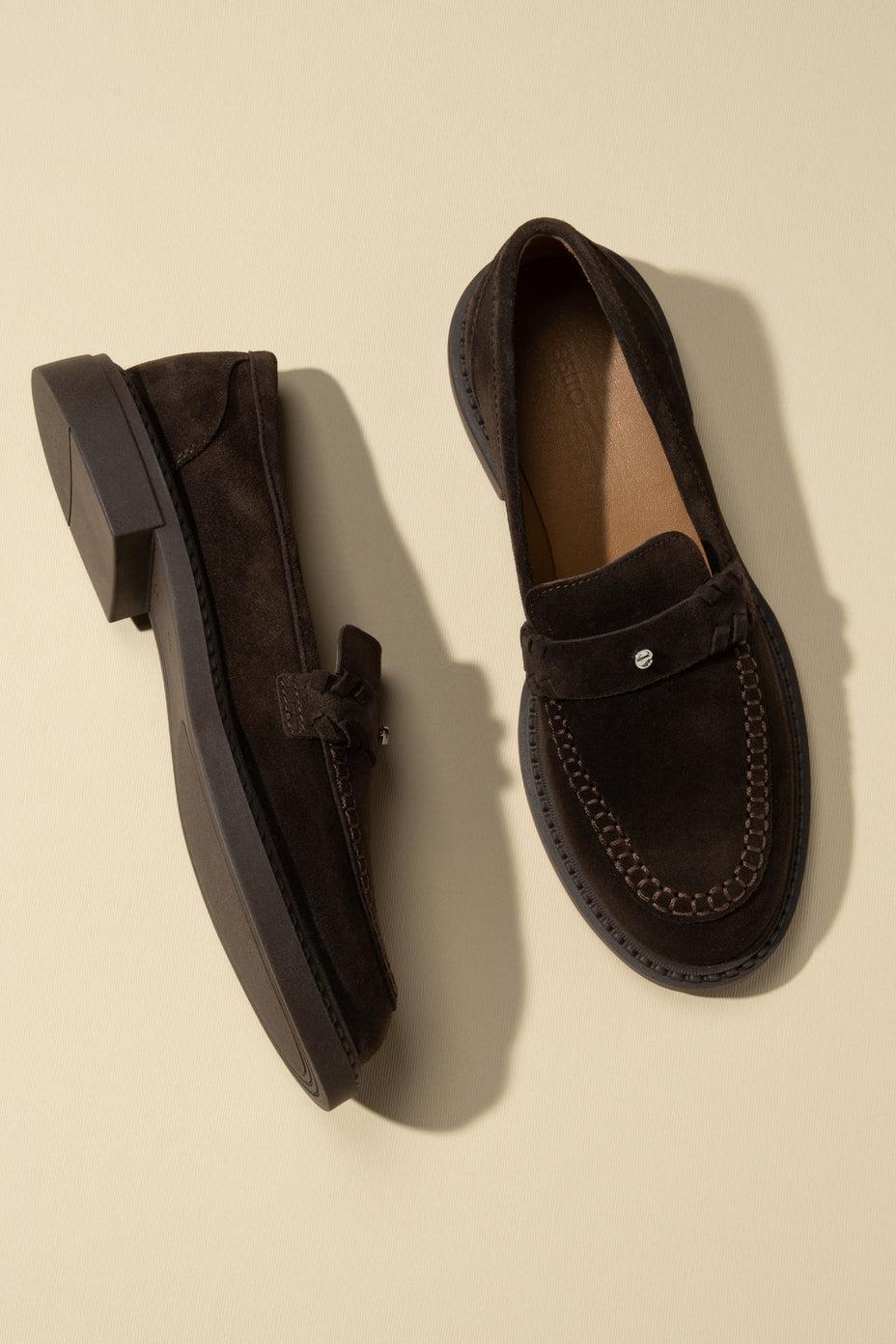 Women's Dark Brown Penny Loafers made of Premium Italian Genuine Velour Estro ER00116793.