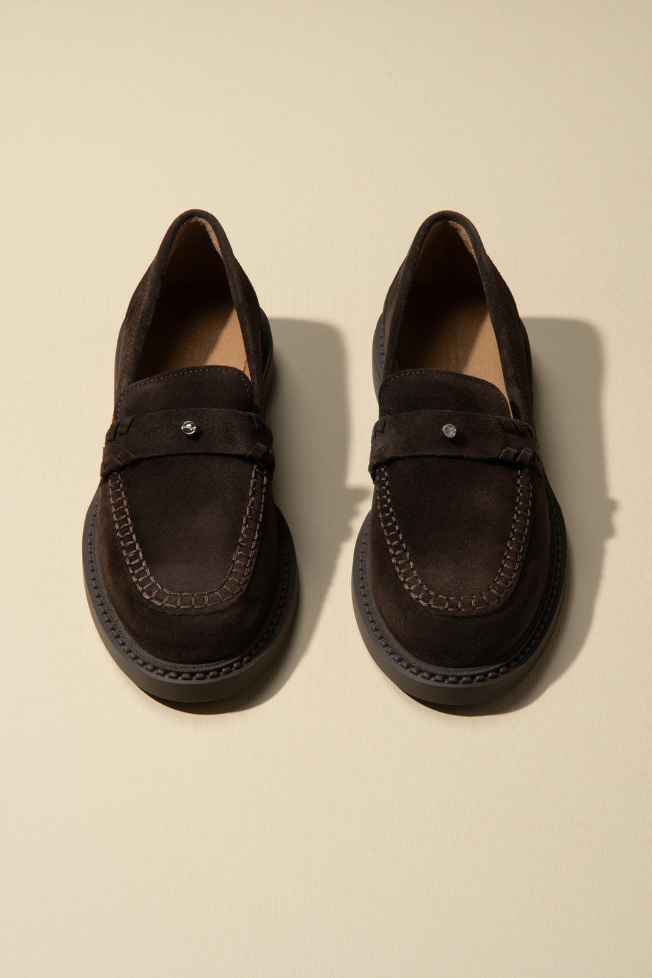 Dark Brown Women's Penny Loafers made of Premium Italian Genuine Velour Estro ER00116793.