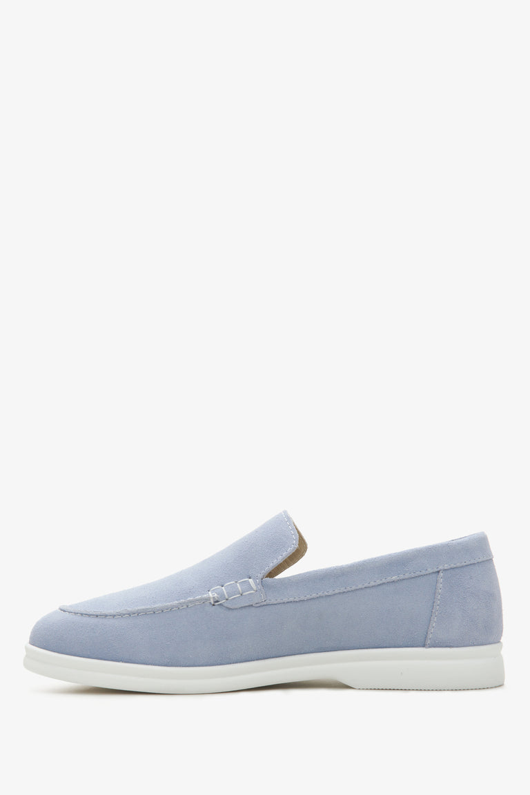 Close-up of soft light blue Italian velour texture.