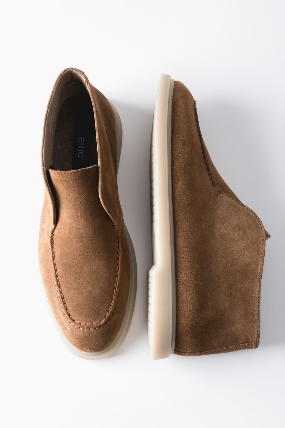 Women's Brown High Ankle Loafers made of Genuine Italian Premium Velour Estro ER00118118.