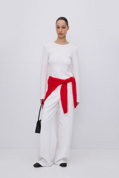 White basic long sleeve top for women.