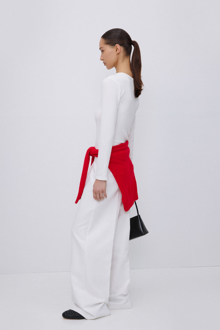 Simple silhouette of white basic long sleeve top.