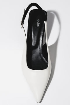 Women’s White and Black Leather Slingback Funnel Heels Estro ER00119766.