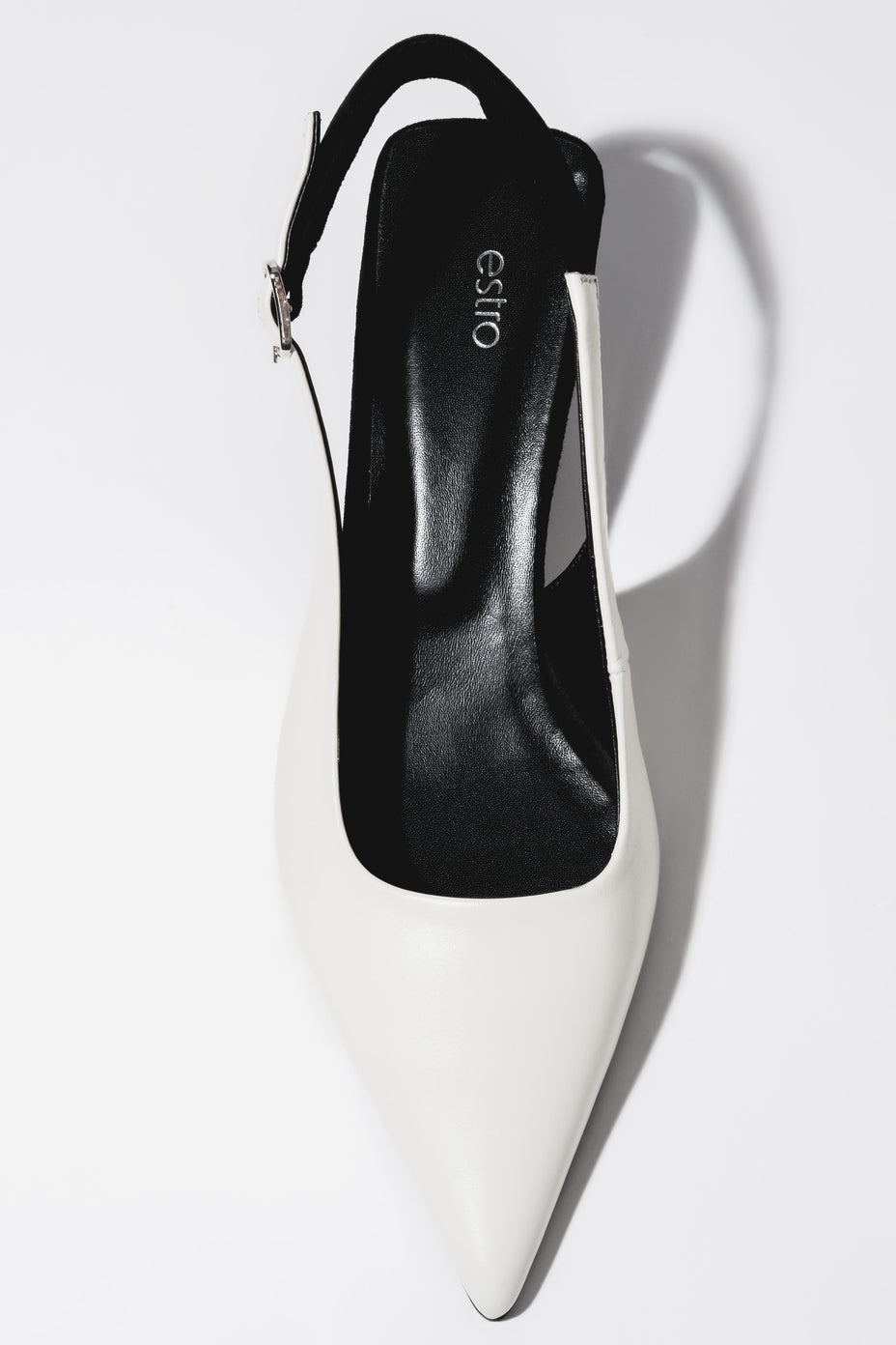Women’s White and Black Leather Slingback Funnel Heels Estro ER00119766.