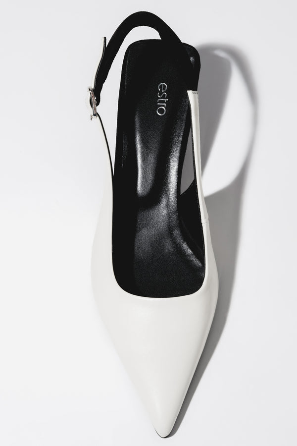 Women’s White and Black Leather Slingback Funnel Heels Estro ER00119766.