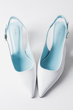 Women’s White and Blue Leather Slingback Kitten Heels Estro ER00119765.