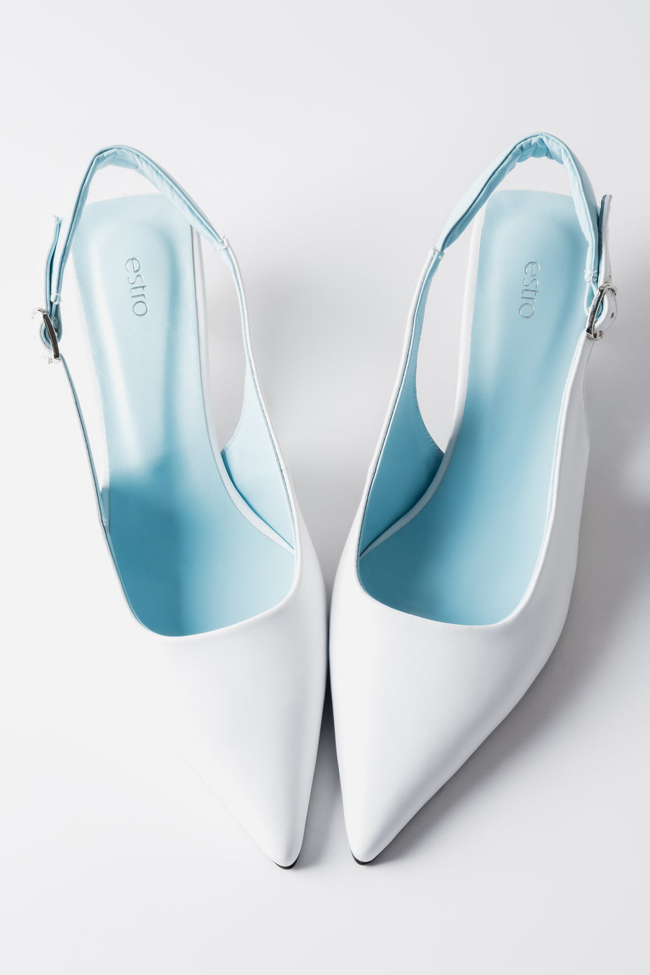 Women’s White and Blue Leather Slingback Kitten Heels Estro ER00119765.