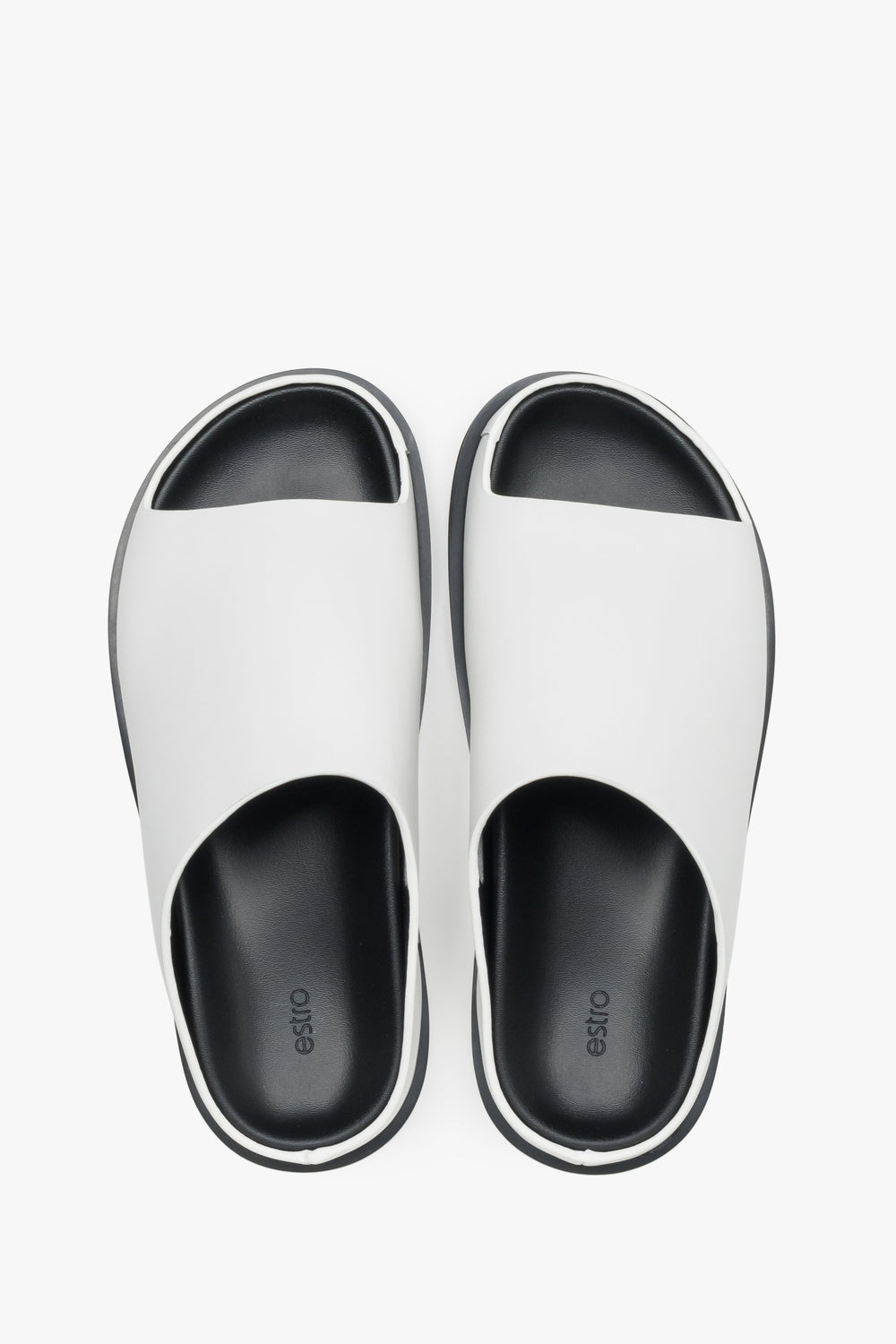 Women's White Flat Slide Sandals in Genuine Leather Estro ER00119367.