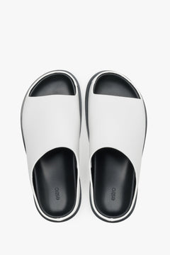 Women's White Flat Slide Sandals in Genuine Leather Estro ER00119367.