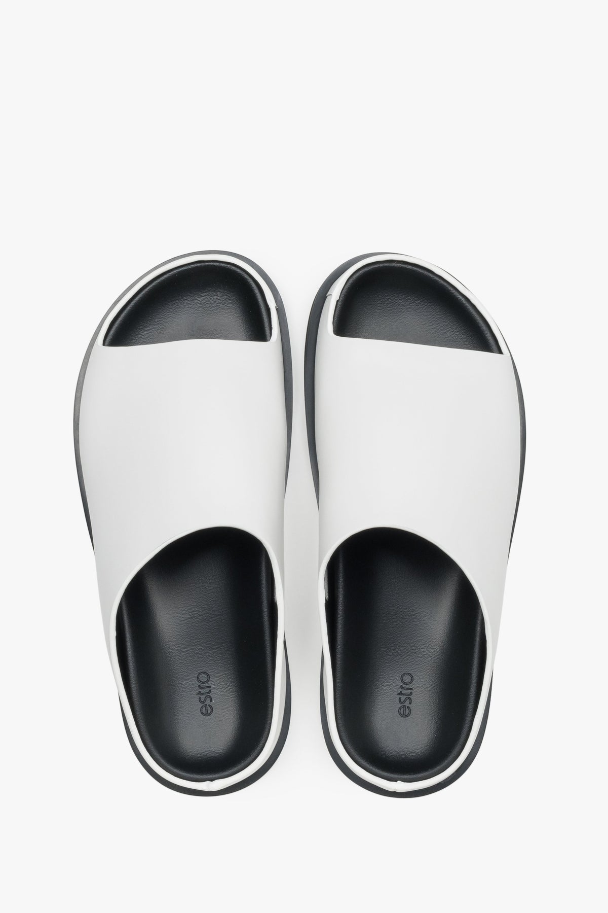 Women's White Flat Slide Sandals in Genuine Leather Estro ER00119367.