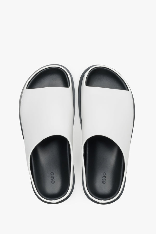 Women's White Flat Slide Sandals in Genuine Leather Estro ER00119367.