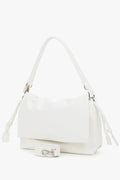 Women's White Genuine Leather Crossbody Bag with Magnetic Closure Estro ER00120129.