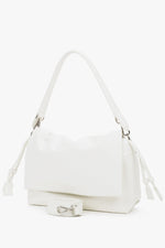 Women's White Genuine Leather Crossbody Bag with Magnetic Closure Estro ER00120129.